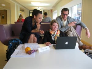 My study group (L->R: Tiffany, Christine, and Steven) and I (taking picture) finishing up our final project on the economic outlook for the E.U. 