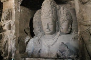 Elephanta caves in Mumbai built during 400 years carved in a mountain.