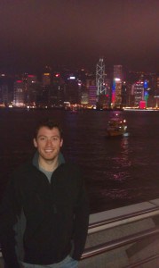 Viewing the Hong Kong skyline from across the river in Kowloon, after viewing the nightly laser show