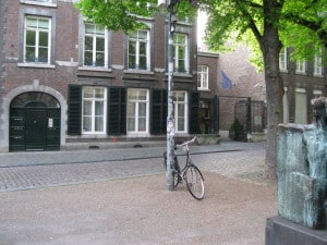 Walking to first day of class at Maastricht University. Note the European Union flag in the mid-right. Is the E.U. growing in the hearts of the people?