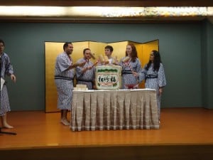 We had a traditional, celebratory barrel of sake at our formal Japanese dinner.