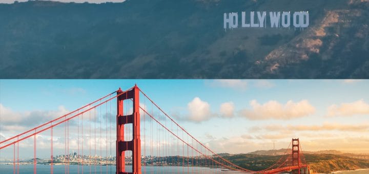 ハリウッドサインとゴールデンゲートブリッジ