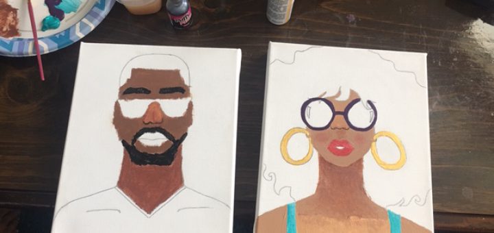 At-home painting activity. Pre-stenciled canvas by Donjhaé Jones, an African-American visual artist.