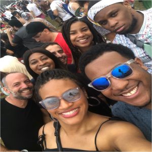 Front row (left to right): Kristen Little ’21, Mikayah Merrell ’21; Back row (left to right): Gustavo (our guide), Racquel Waite ’21, Uri Tammuz ’21, Lyndsey Fridie ’21 and Chis Anen ’21 at a Carnival party in Sao Paulo