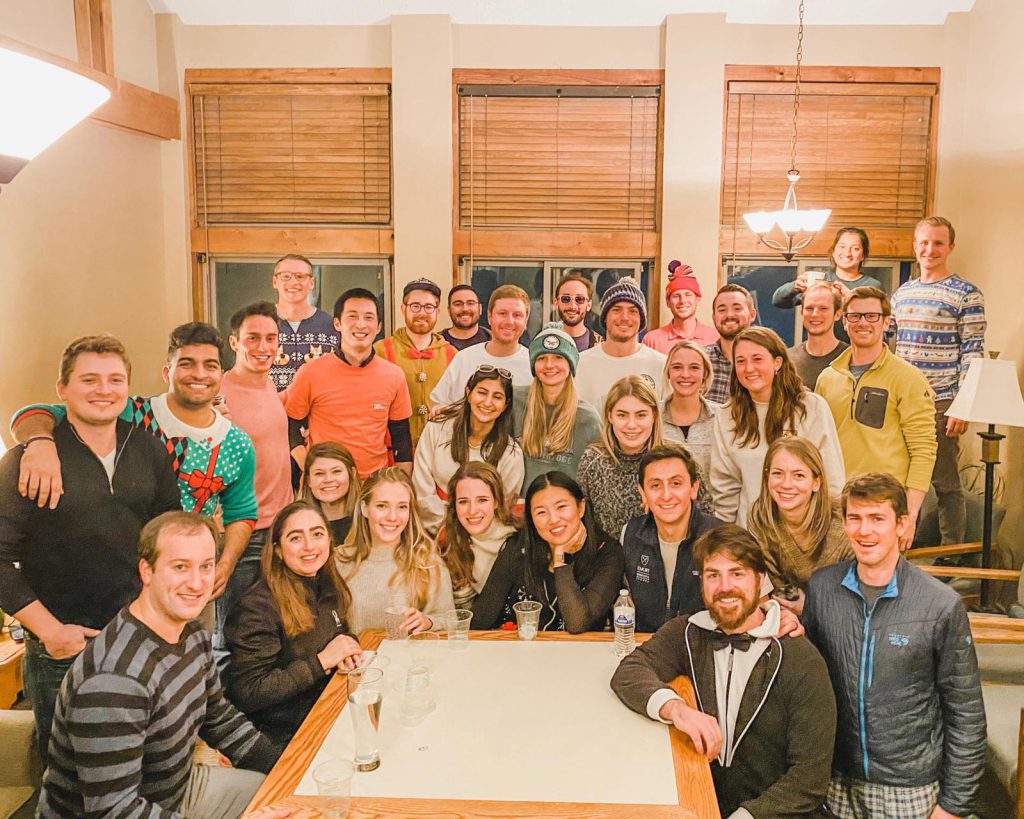 Goizueta MBAs celebrating a successful day of skiing with a group dinner