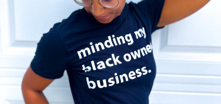 Jasmine wearing her “Minding My Black Owned Business” Tshirt