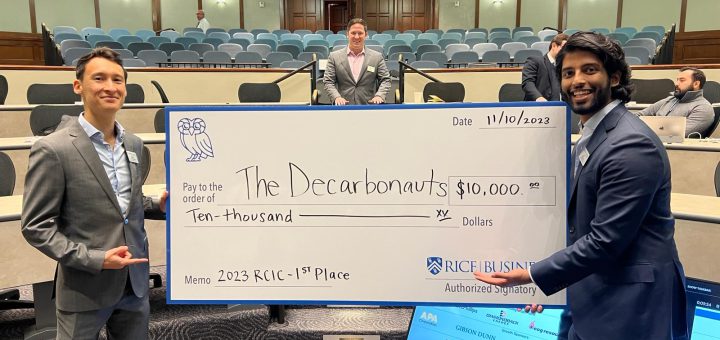 The team showcasing the winning check! Pictured (Left to Right): Eike Hoffmann, Mel Bethune, Sai Konkala