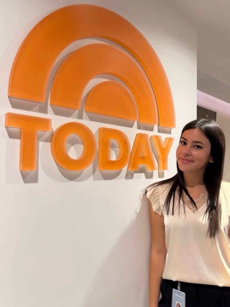 Maddy Goldstein 27BBA in front of TODAY Show sign
